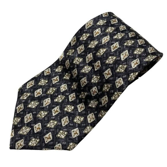 Geoffrey Beene Tie Men's Necktie Silk Black Ivory Green Brown Office Classic - Picture 1 of 7
